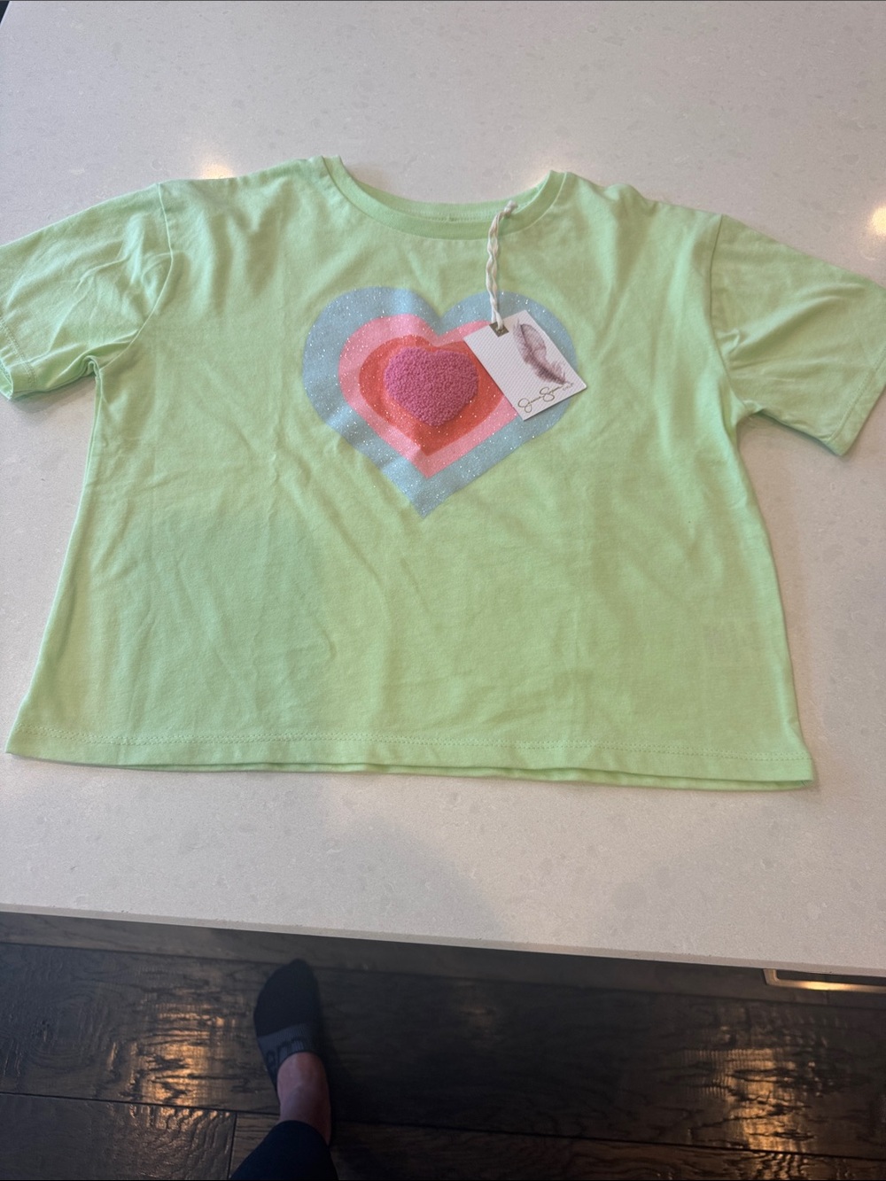 Jessica Simpson Light Green Tee with Layered Heart Graphic